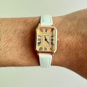 2000s vintage style cute square white leather luxury watch